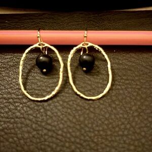 Gold Oval Frame Shungite Bead Earrings